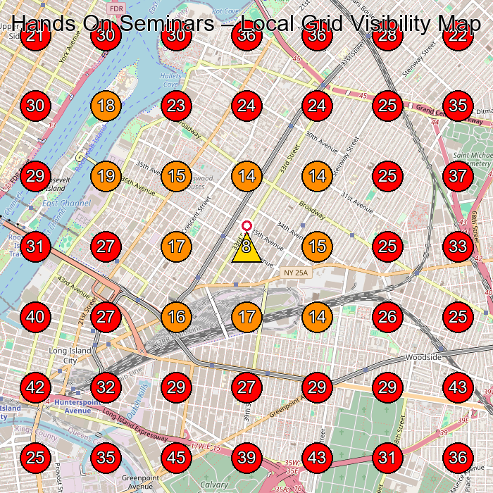 Hands On Seminars GeoGrid visibility map for Physical Therapy Clinic in Astoria